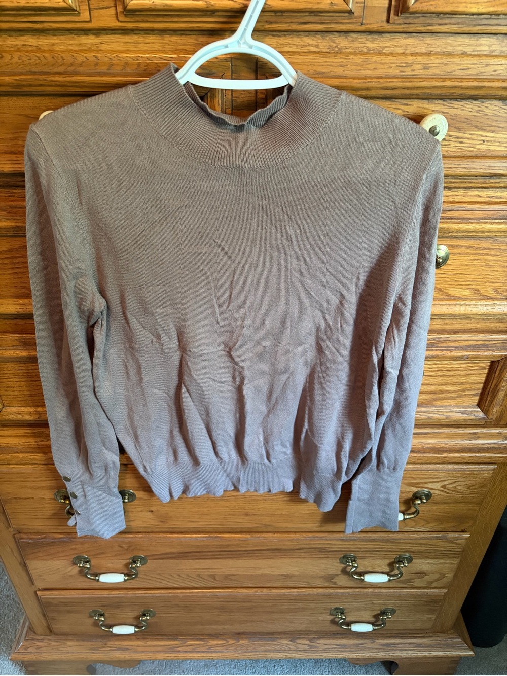 LA MIEL Women's Mock Neck Sweater in Taupe